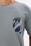Crew Neck Comfortable Fit Soft Grip Front Print Detailed Short Sleeve T-Shirt - 6