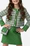Girl's Quilted and Gold Striped Detail Chanel Green Skirt Suit - 6