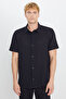 100% Cotton Relaxed Fit Wide Cut Short Sleeve Black Shirt