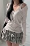 Gray Ek Strap Madonna Collar Harajuku Y2K Long Sleeve Crop - 4