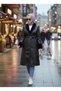 Women's Black Leather Trench Coat with Fur Collar and Belted Lining - 2