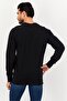 Men Crew Neck Long Sleeve Embroidered Logo Sweatshirt, Black - 2