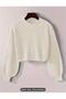 Selanik Thick Knit Oversize Balloon Sleeve Look Crew Neck Autumn/Winter Women's Skin Color Knitwear Sweater - 4
