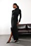 Black Collar Detailed Slit Dress 111659 - 3