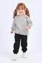 Girl's Crew Neck Print Detailed Sweatshirt and Fleece-Lined Jogger Bottom Set – Gray