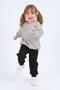 Girl's Crew Neck Print Detailed Sweatshirt and Fleece-Lined Jogger Bottom Set – Gray - 4