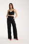 Women's Baggy Pants - Loose Pants with Pockets and Front Folding