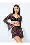 Pack of 3 - Heart Print Long Sleeves Bra Top, Lace Panel Skirt and Thong