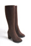 Brown Suede Women's Boots Thick Heeled Platform Zippered Below-The-Knee Boots Seli - 4