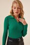 Women's Green Polo Neck Ribbed Crop Knitwear Sweater VA00028