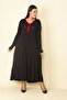 Women's Large Size Red Collar Detailed Gathered Layered Long Dress 65n28082