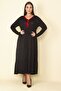 Women's Large Size Red Collar Detailed Gathered Layered Long Dress 65n28082 - 5