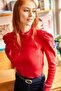Women's Red Princess Sleeve Lycra Blouse BLZ-19001595 - 4