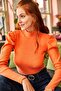 Women's Orange Princess Sleeve Lycra Blouse BLZ-19001595 - 4