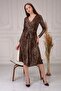 Women's Double Breasted Leopard Pattern Brown Dress - 3