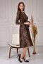 Women's Double Breasted Leopard Pattern Brown Dress - 5