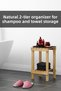 Natural Wooden Bathroom Shelf, 2-Tier Organizer with Shampoo and Towel Organizer, Wooden Nightstand