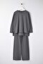 Anthracite Cotton Blend Slit Ribbed Knitted Pajama Set Thmaw26Pt00223 - 5