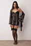 Siyah 2'li Kapsız Saten ve Tül Babydoll/Fantezi Gecelik+Sabahlık THMAW26LL00009 - 2
