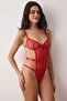 Kırmızı Fileli Kurdele/ Fiyonklu Kapsız Külotlu Fantezi Body THMAW26BD00006 - 2