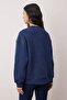 Lacivert Oversize/Geniş Kalıp Baskılı Yıkamalı Kalın İçi Polarlı  Örme Sweatshirt TWOAW26SW00249 - 4