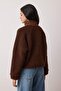 Koyu Kahverengi Peluş Regular Dokuma Garnili Fermuarlı Örme Hırka/Sweatshirt TWOAW25SW00139 - 4