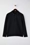 Siyah Relaxed Kesim Waffle Dokulu Polo Yaka Sweatshirt TMNAW26SW00058 - 5