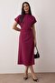 Koyu Mor Düz A Kesim Büzgü / Drape Midi  Dokuma Elbise TWOAW25EL00393