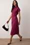 Koyu Mor Düz A Kesim Büzgü / Drape Midi  Dokuma Elbise TWOAW25EL00393 - 2