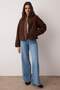 Koyu Kahverengi Peluş Regular Dokuma Garnili Fermuarlı Örme Hırka/Sweatshirt TWOAW25SW00139