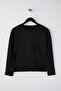 Siyah Kalın Şardonsuz Belden Oturmalı Bisiklet Yaka Örme Sweatshirt TWOAW26SW00068 - 5