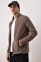Dark Beige Regular/Normal Cut Zippered Fleece Sweatshirt Tmnaw26Sw00063