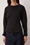 Siyah Kalın Şardonsuz Belden Oturmalı Bisiklet Yaka Örme Sweatshirt TWOAW26SW00068 - 3