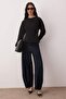 Siyah Kalın Şardonsuz Belden Oturmalı Bisiklet Yaka Örme Sweatshirt TWOAW26SW00068 - 2