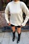 Ecru Soft Textured Ribbed Detailed Crew Neck Casual Knit Sweater - 2