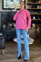 Pink Ribbed Detailed Soft Textured Casual Crew Neck Sweater - 3