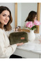 Khaki Soft Plush Makeup Bag – Large Size XL Travel and Cosmetic Organizer, Quality Lining - 2