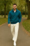 Three Thread Plain D Mock Neck Half Zipper Sweat and Ottoman Fabric Pants Set of 2 - 2