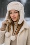 Women's Beige Pompom Fur Earmuff Plush Hat Beanie 1103 - 5
