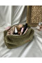 Khaki Soft Plush Makeup Bag – Large Size XL Travel and Cosmetic Organizer, Quality Lining - 3