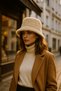 Women's Beige Wool Felt Bucket Hat Spk1147 - 2