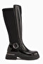 Faria Black Diver, Stretch Fabric Detailed Buckle Thick Soled Women's Boots