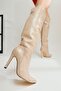 Nenya Beige Crocodile Print Pointed Toe Thin Heeled Women's Boots - 6
