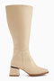 Miami Beige Wrinkled Patent Leather Blunt Toe Women's Boots