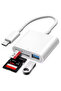قارئ بطاقات SD/TF 3 في 1 بمنفذ USB-C، أبيض - قطعة واحدة، نقل بيانات عالي السرعة، توصيل وتشغيل لأجهزة iPhone 16 و15