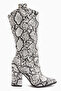 Leather White Snake Print Asymmetrical Cut Heeled Short Women's Boots