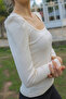 Women's Square Collar Long Sleeve Blouse-body Ecru - 7