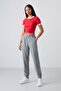 Grey Melange Pocketed High Waist Comfortable Form Rubber Leg Women's Tracksuit Bottom - 94583 - 4