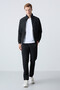 Black Stand Collar Double Color Comfortable Form Classic Leg Men's Tracksuit Set - 85113 - 3