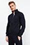 Navy Blue Stand Collar Zipper Standard Mold Classic Leg Men's Tracksuit Set - 85152 - 5